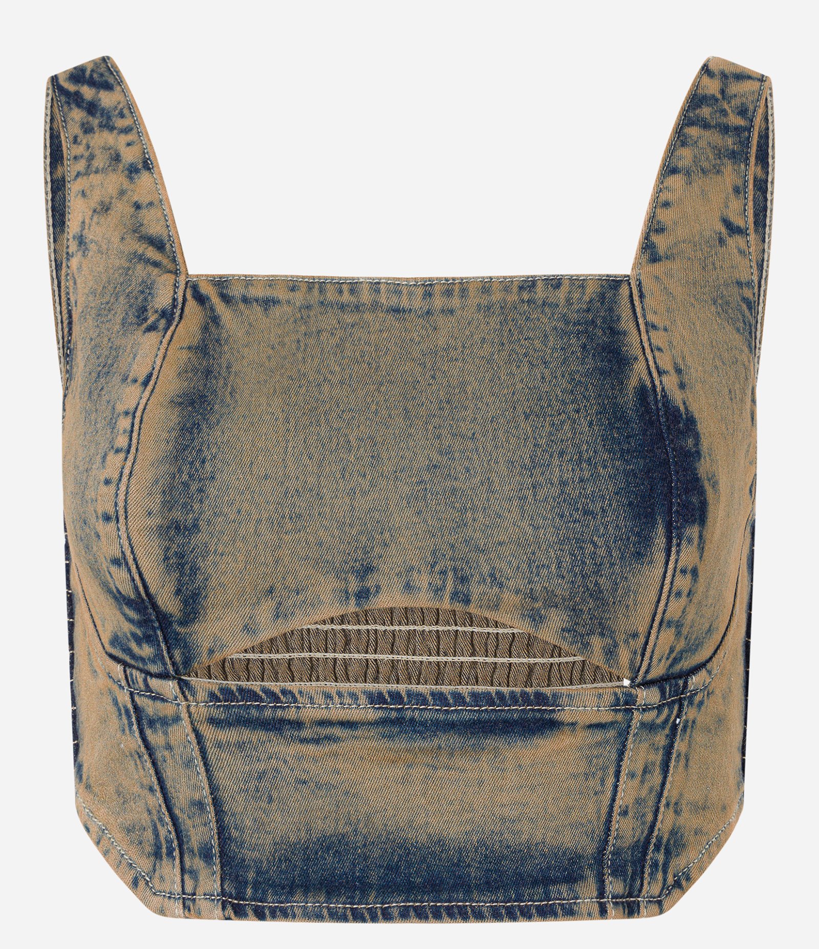 Top de Alça em Jeans Dirty Washed com Lastex Azul 5