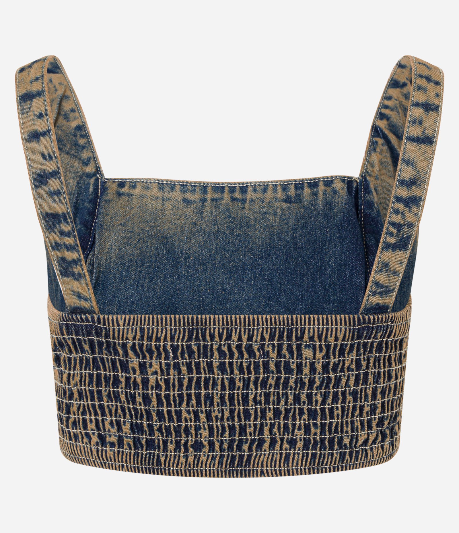 Top de Alça em Jeans Dirty Washed com Lastex Azul 6