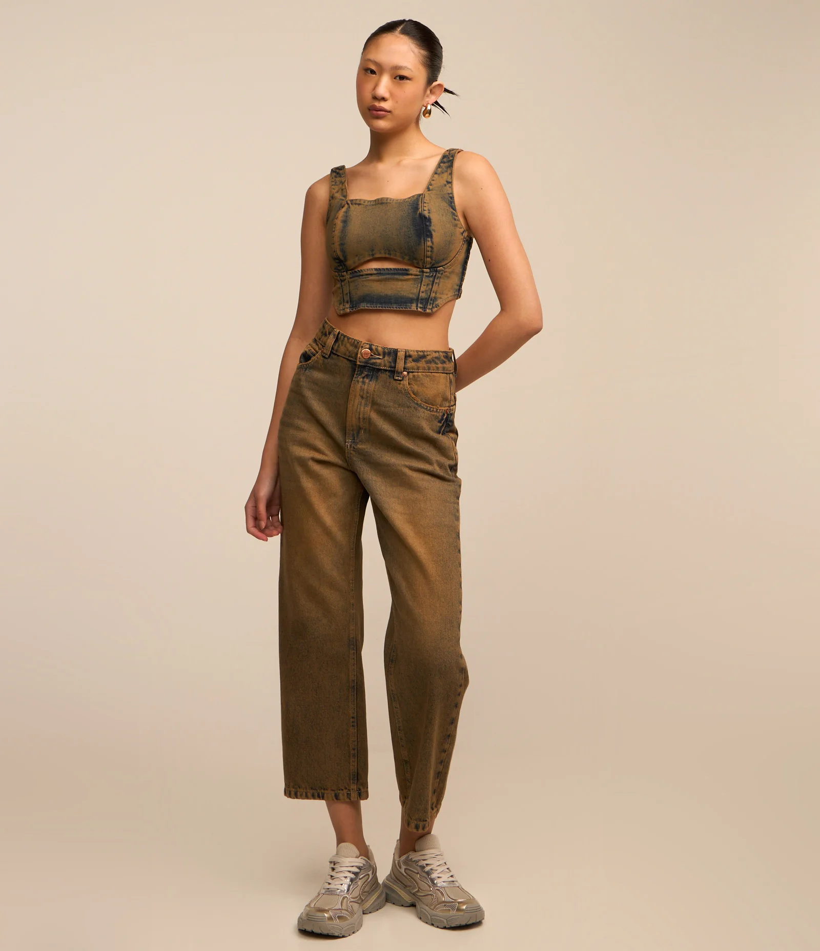 Top de Alça em Jeans Dirty Washed com Lastex Azul 2