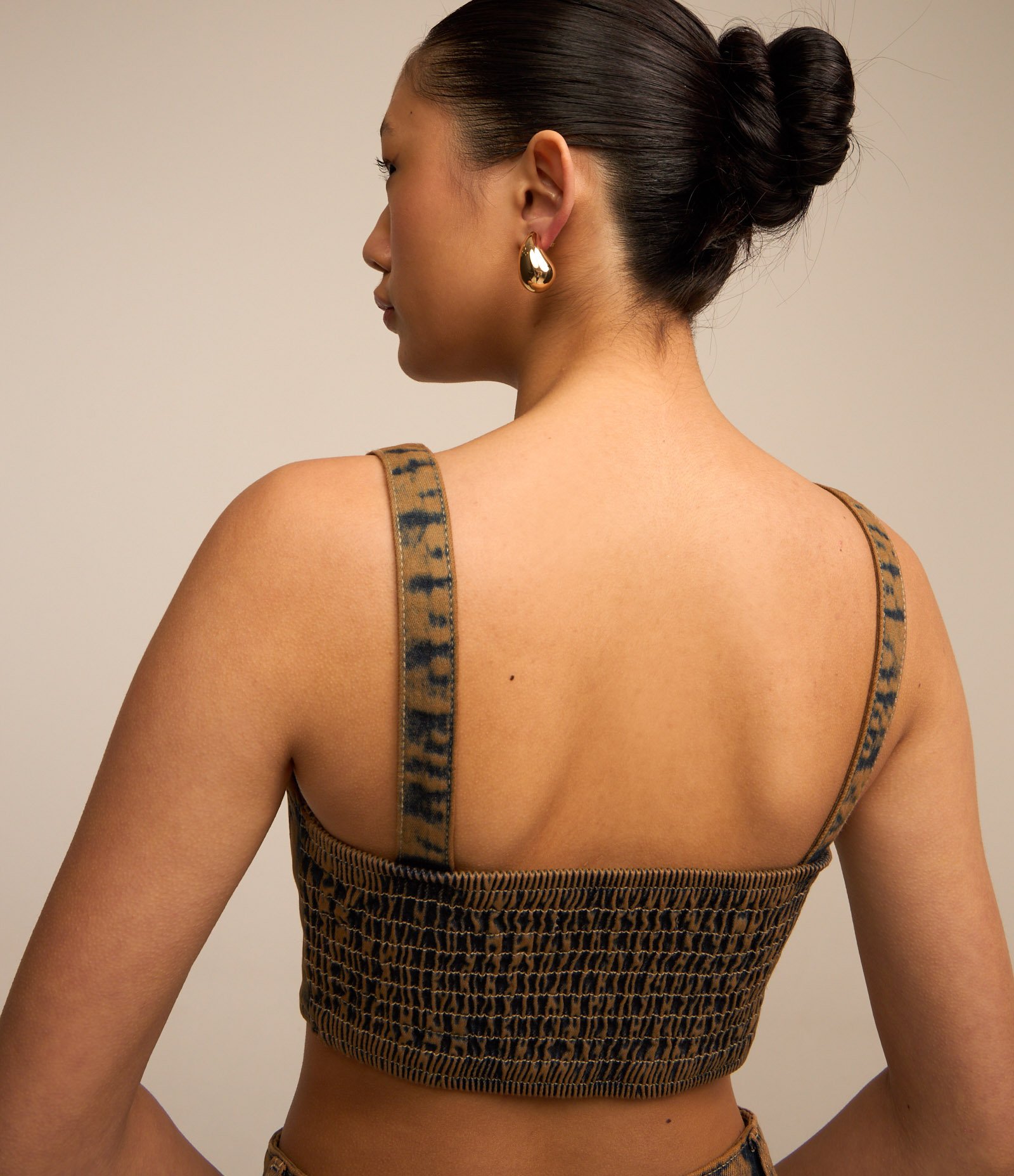 Top de Alça em Jeans Dirty Washed com Lastex Azul 3