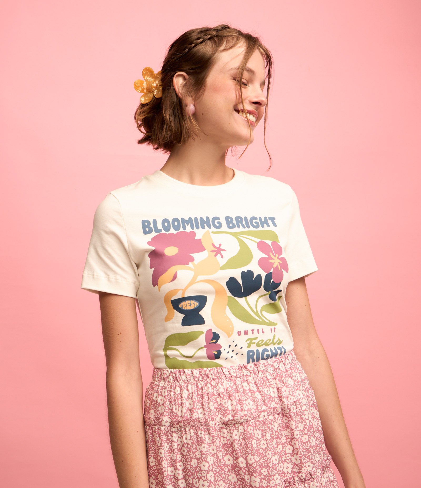Blusa T-shirt em Algodão com Estampa Blooming Bright Branco 1