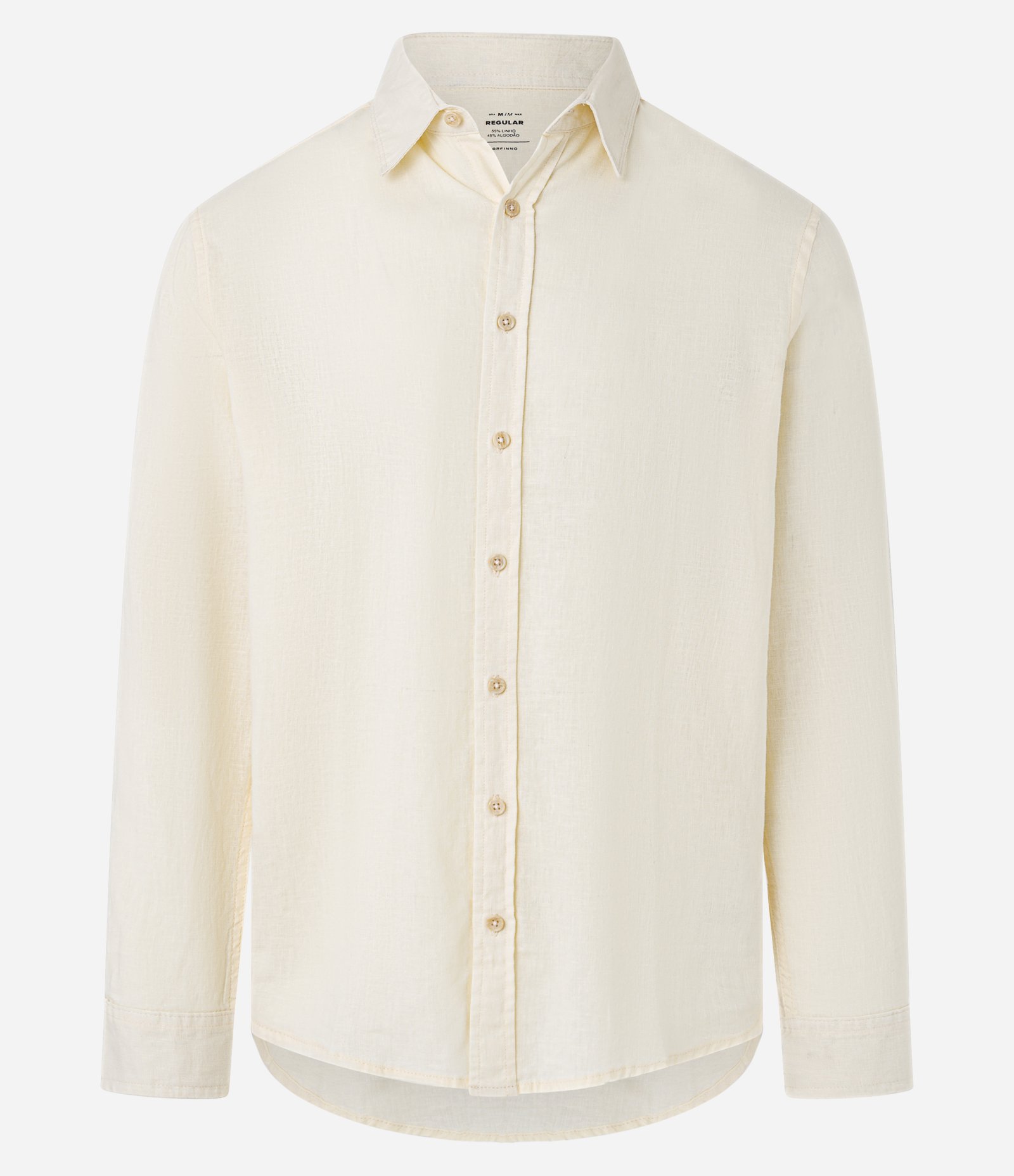 Camisa Regular Básica em Linho com Gola Colarinho Amarelo Claro 5