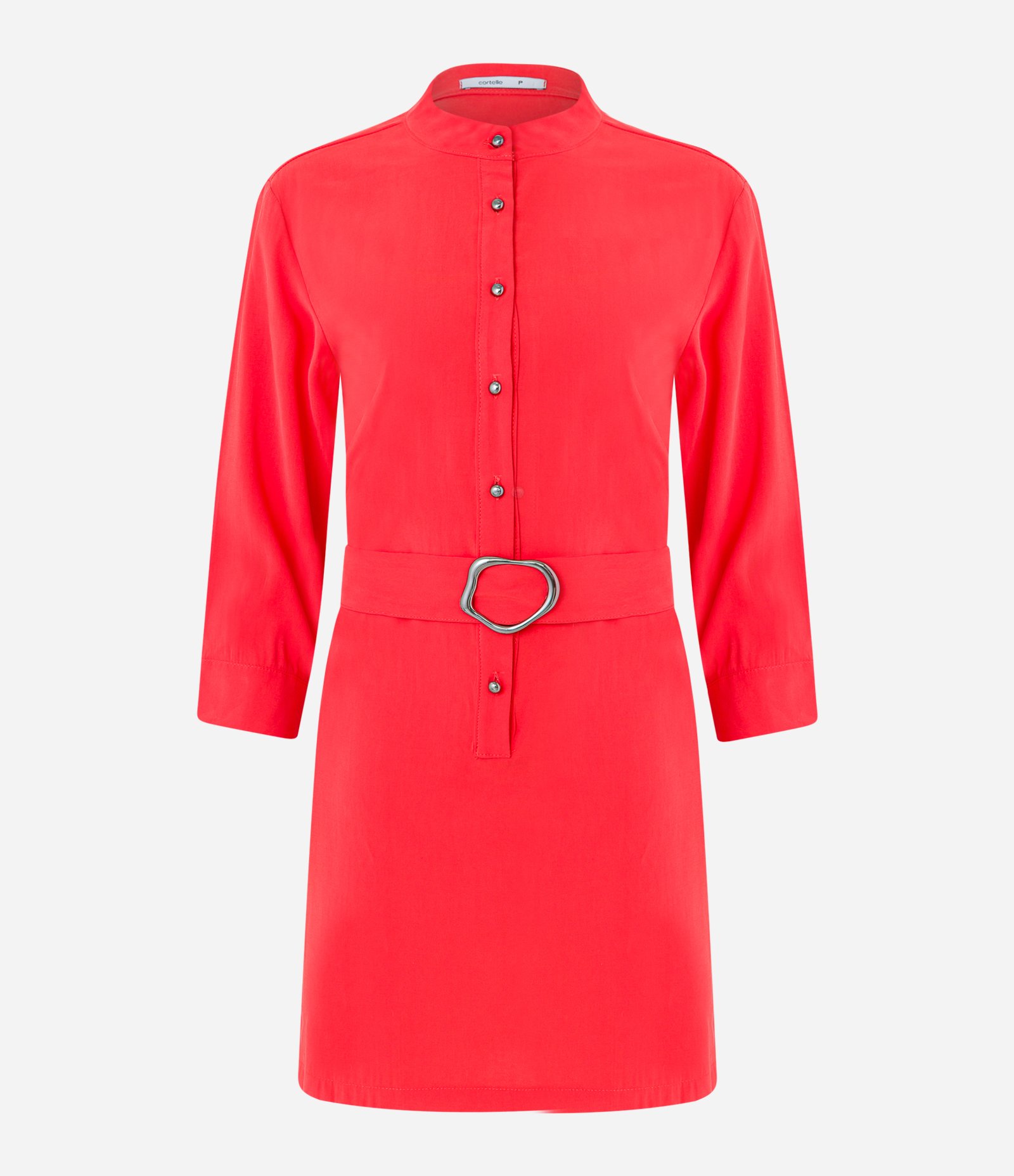 Vestido Alfaiatado com Abotoamento Frontal e Cinto Fivela Vermelho 7