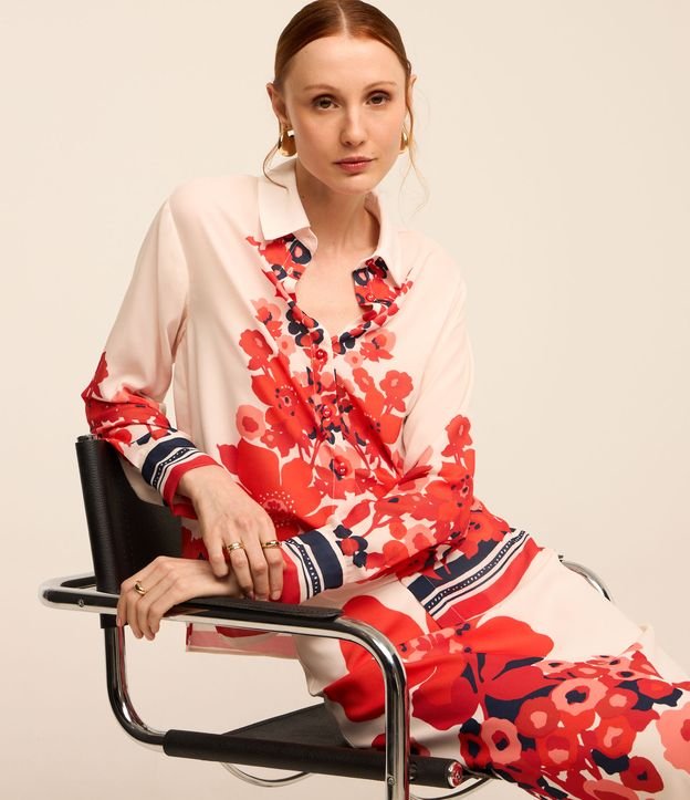 Camisa Alfaiatada com Estampa Floral e Listras