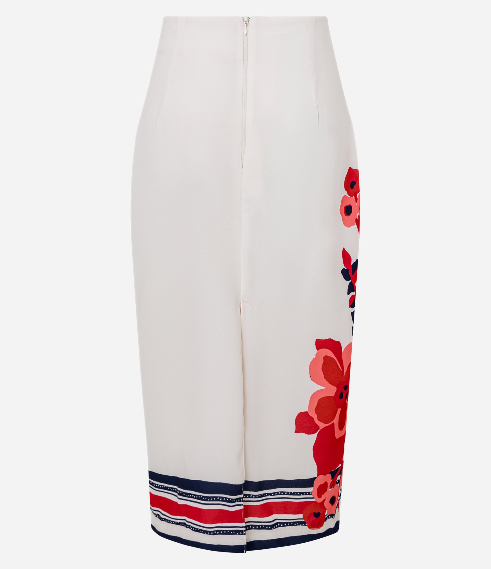 Saia Midi Reta Alfaiatada com Zíper e Estampa Floral Branco Neve 7