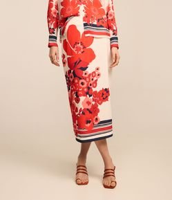 Saia Midi Reta Alfaiatada com Zíper e Estampa Floral