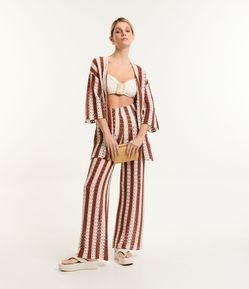 Saída de Praia Calça em Crochê Listrado e Textura Vazada