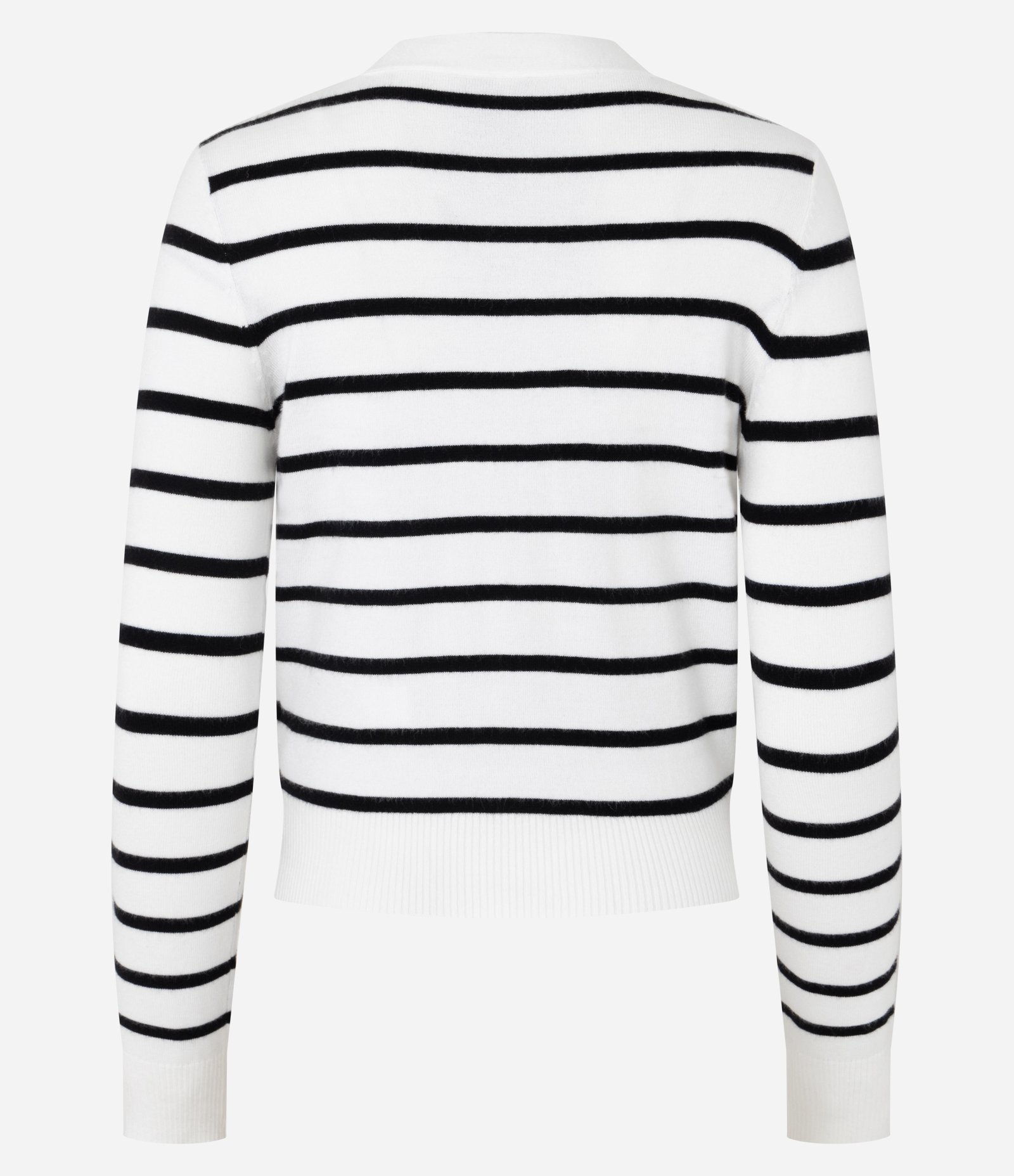 Cardigan Curto em Tricô Listrado com Botões Branco 6