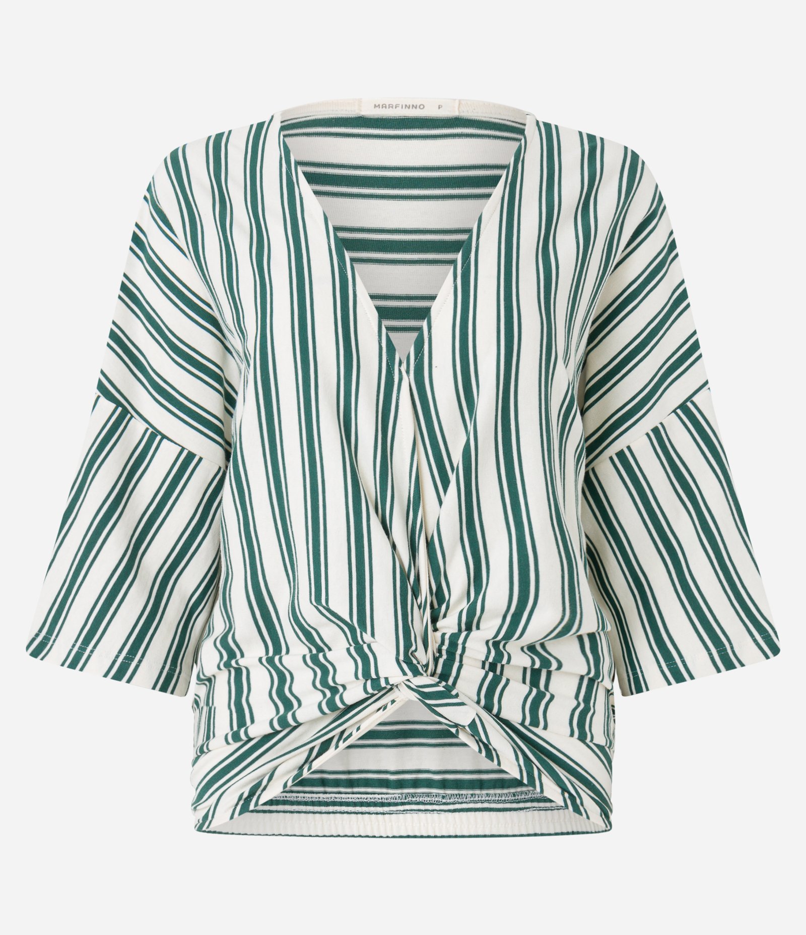Blusa em Malha de Algodão com Detalhe Torcido na Barra e Estampa Listras Verde/ Branco 5