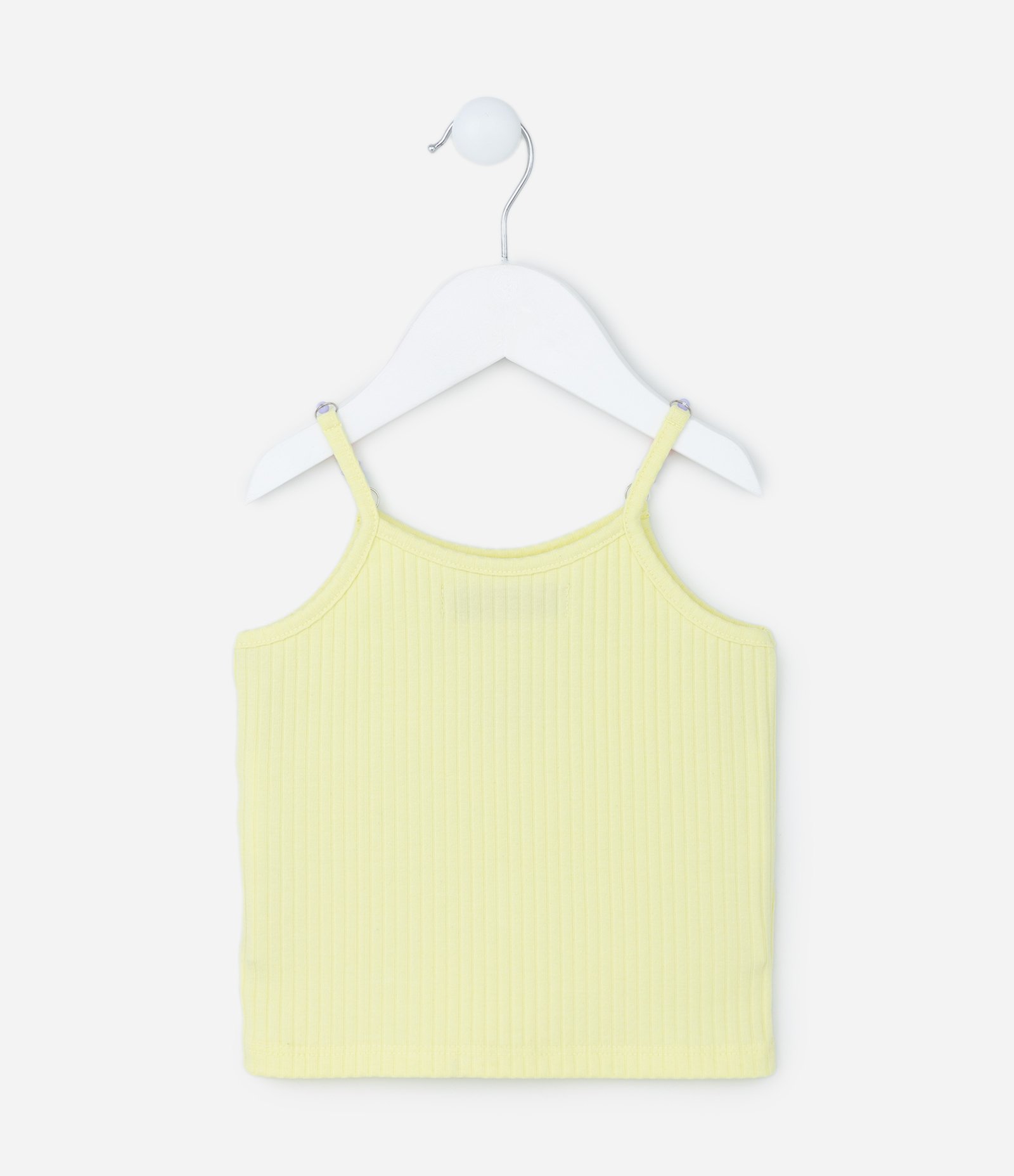 Blusa de Alça Infantil Canelada com Bordado de Coração - Tam 2 a 5 Anos Amarelo 2