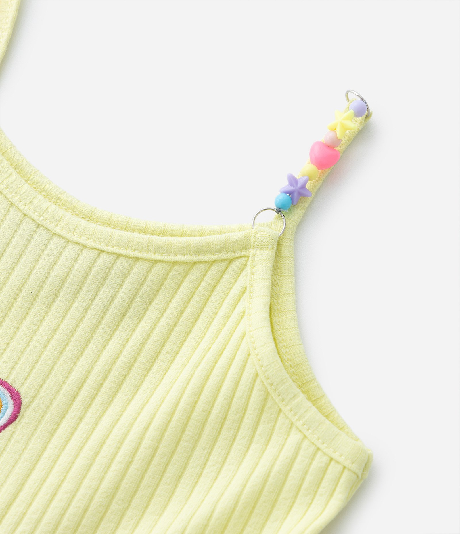 Blusa de Alça Infantil Canelada com Bordado de Coração - Tam 2 a 5 Anos Amarelo 4