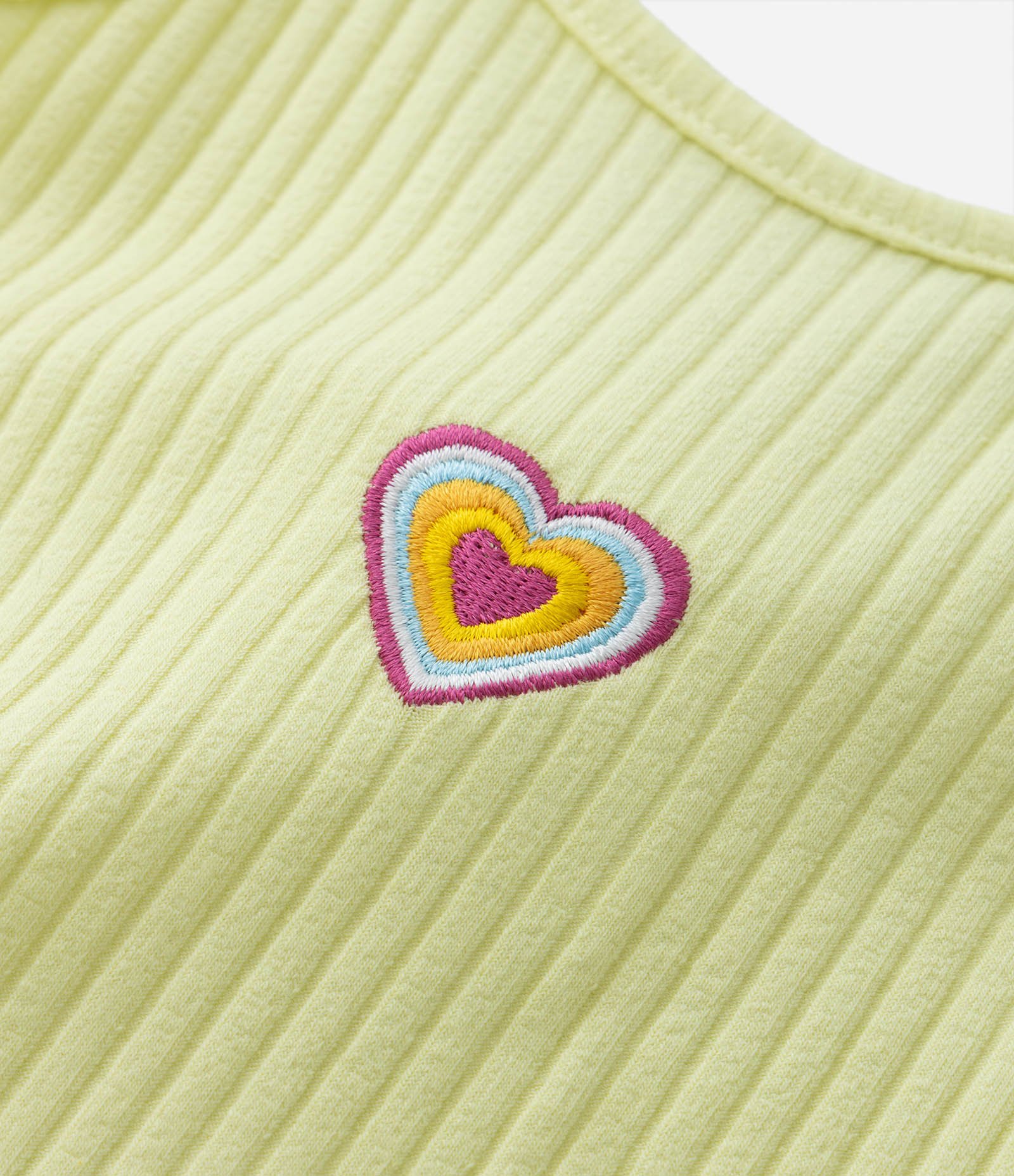 Blusa de Alça Infantil Canelada com Bordado de Coração - Tam 2 a 5 Anos Amarelo 5