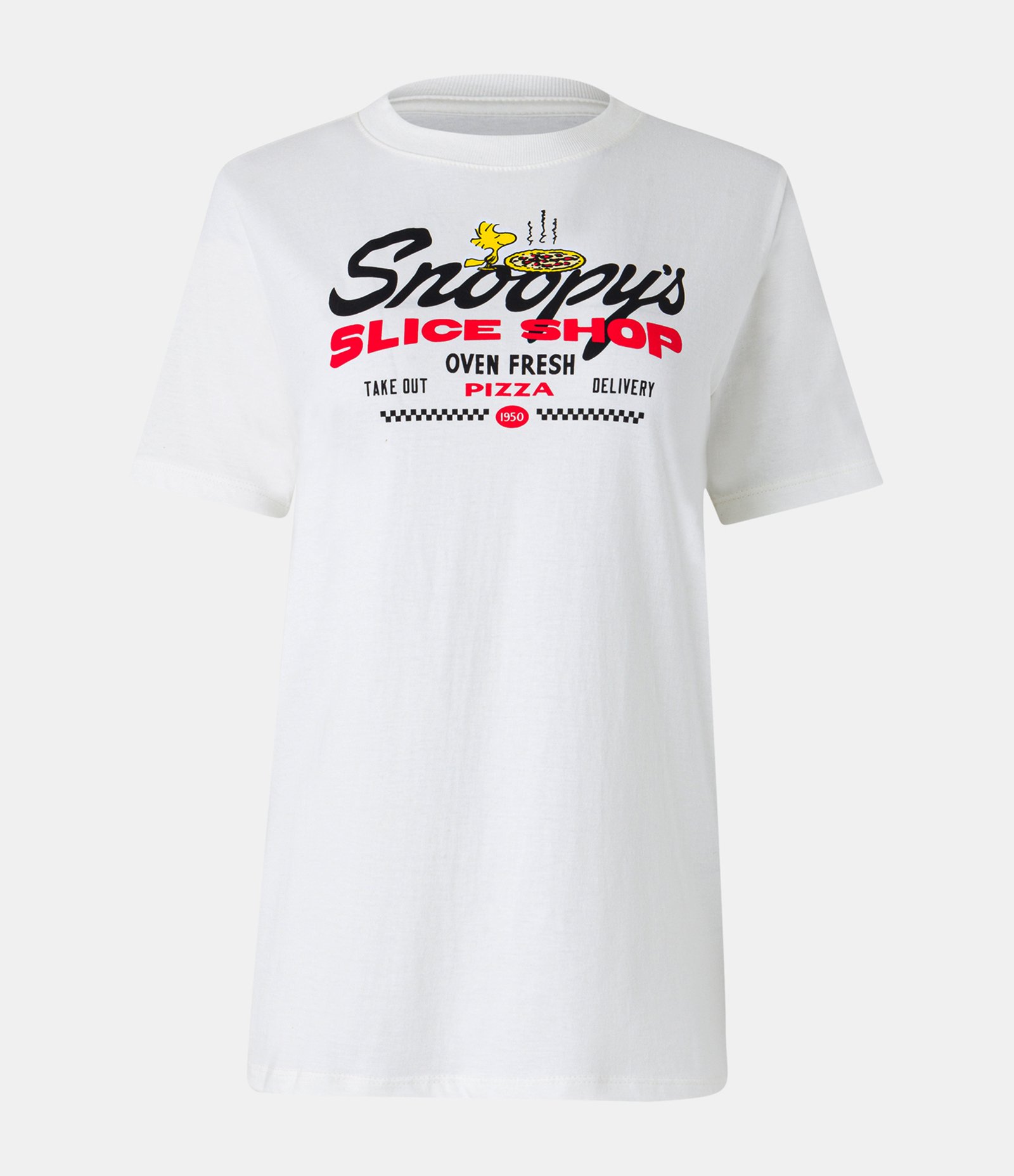 Camiseta Alongada em Algodão com Estampa do Snoopy Pizza Branco 4