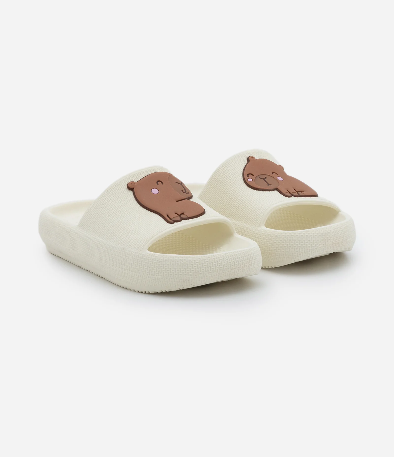 Chinelo Slide Infantil com Patch de Capivara - Tam 27 ao 34 Off White 1