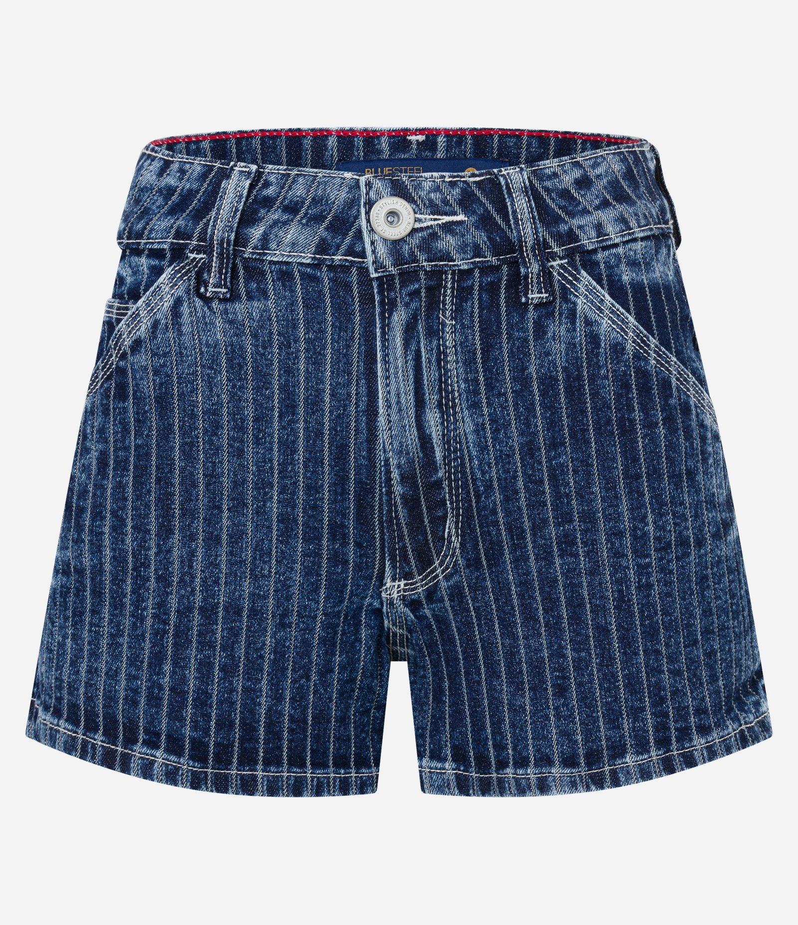 Short Cintura Alta em Jeans Listrado com Fio Tinto Azul 5