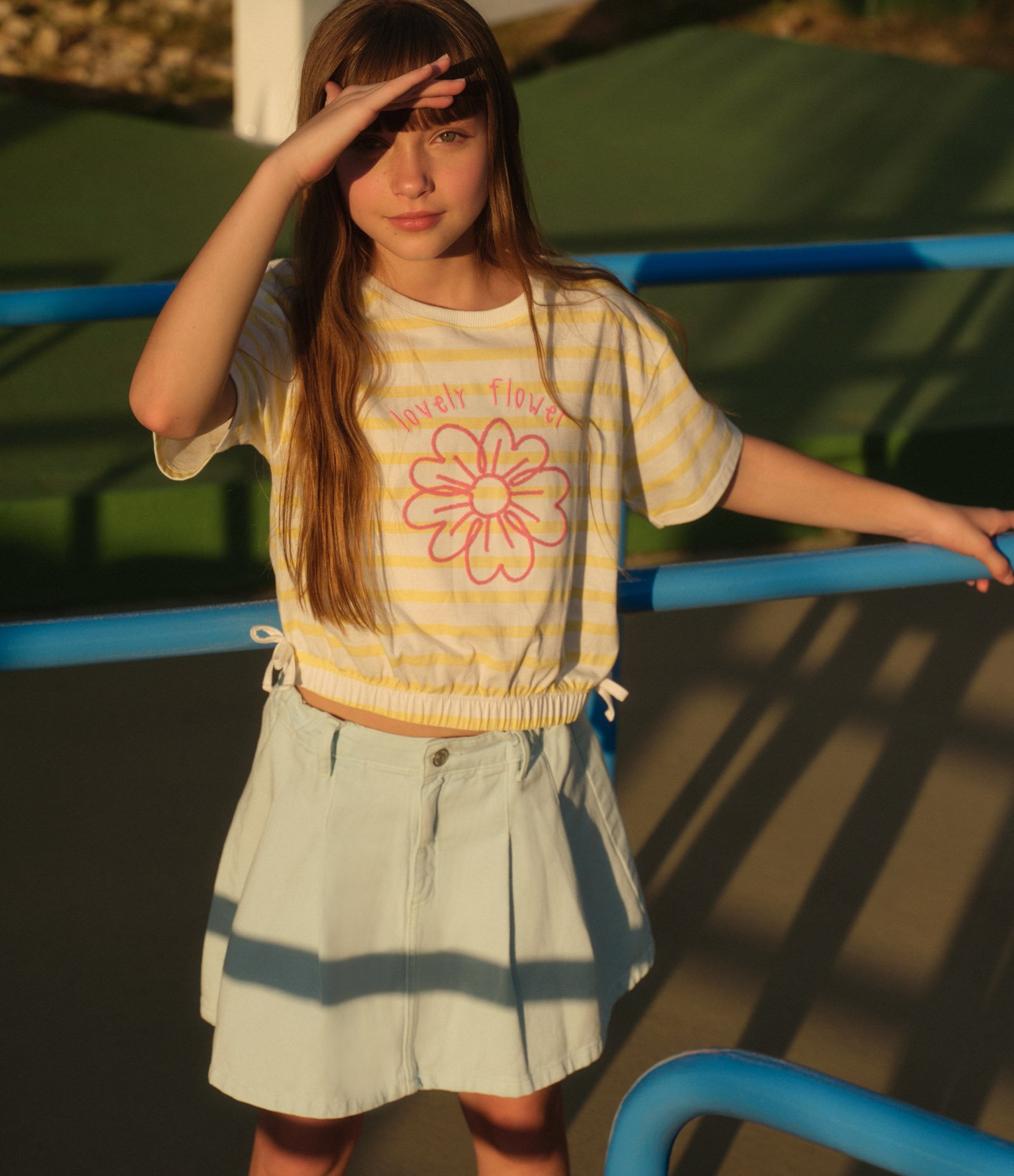 Saia Infantil em Jeans com Pregas - Tam 5 a 14 Anos Azul 1
