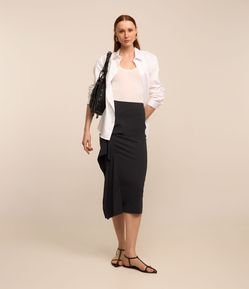 Saia Midi em Poliamida com Detalhe Drapeado e Pontas