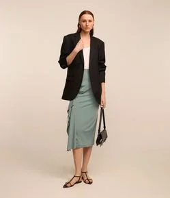 Saia Midi em Poliamida com Detalhe Drapeado e Pontas