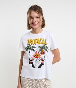 Blusa em Algodão com Estampa Tropical e Tucanos
