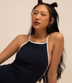 Vestido New Midi em Ribana com Detalhe Contrastante