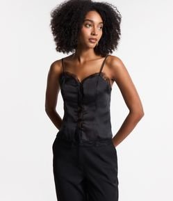 Blusa de Alcinha em Tecido Acetinado com Viés de Renda