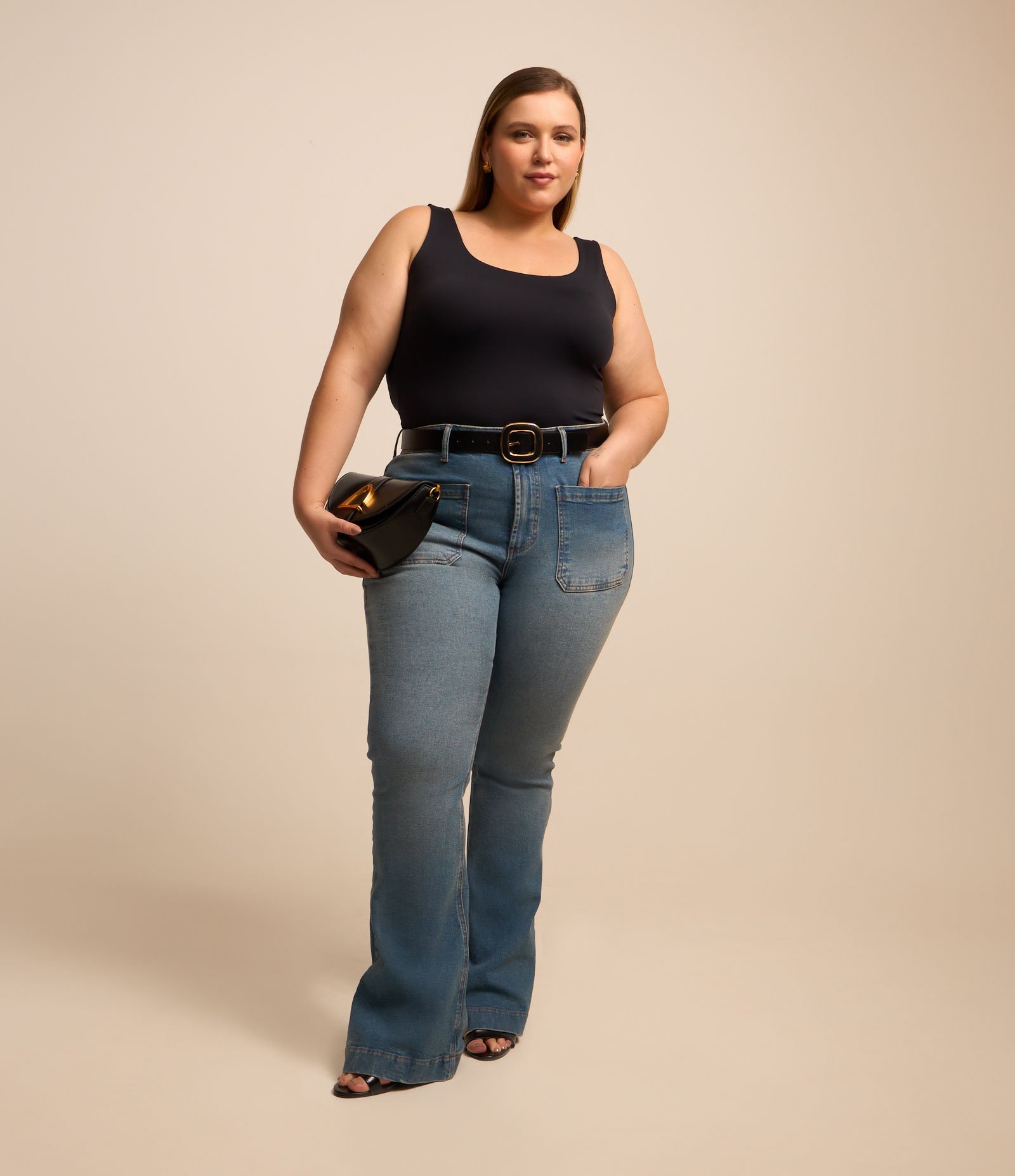 Calça Flare Cintura Média em Jeans Curve & Plus Size Azul 1