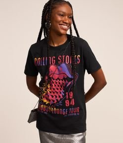 Camiseta Alongada em Algodão com Estampa da Banda Rolling Stones