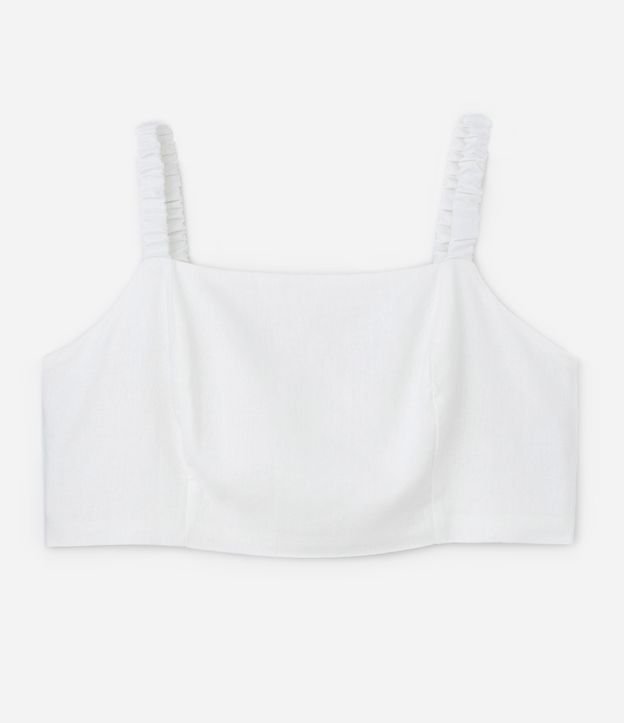 Regata Cropped em Viscose e Linho com Alças Franzidas Curve & Plus Size