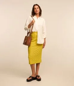 Saia Reta com Cós Elástico e Texturas