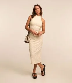 Saia Reta com Cós Elástico e Texturas