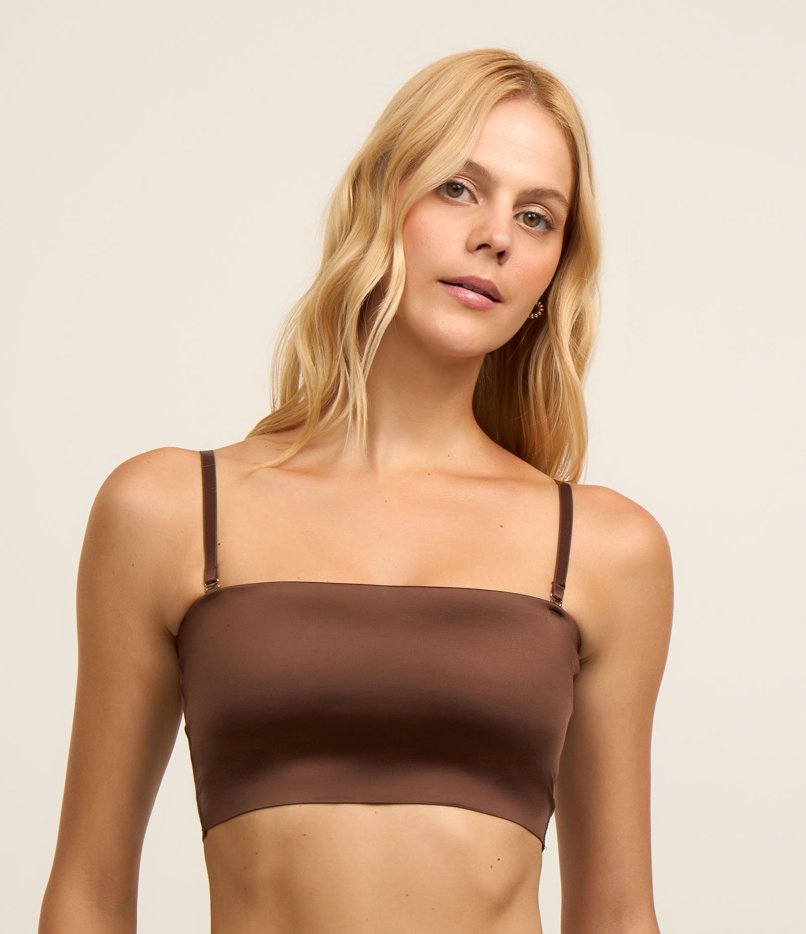 Sutiã Top com em Microfibra e Alças Finas Removíveis Marrom 1