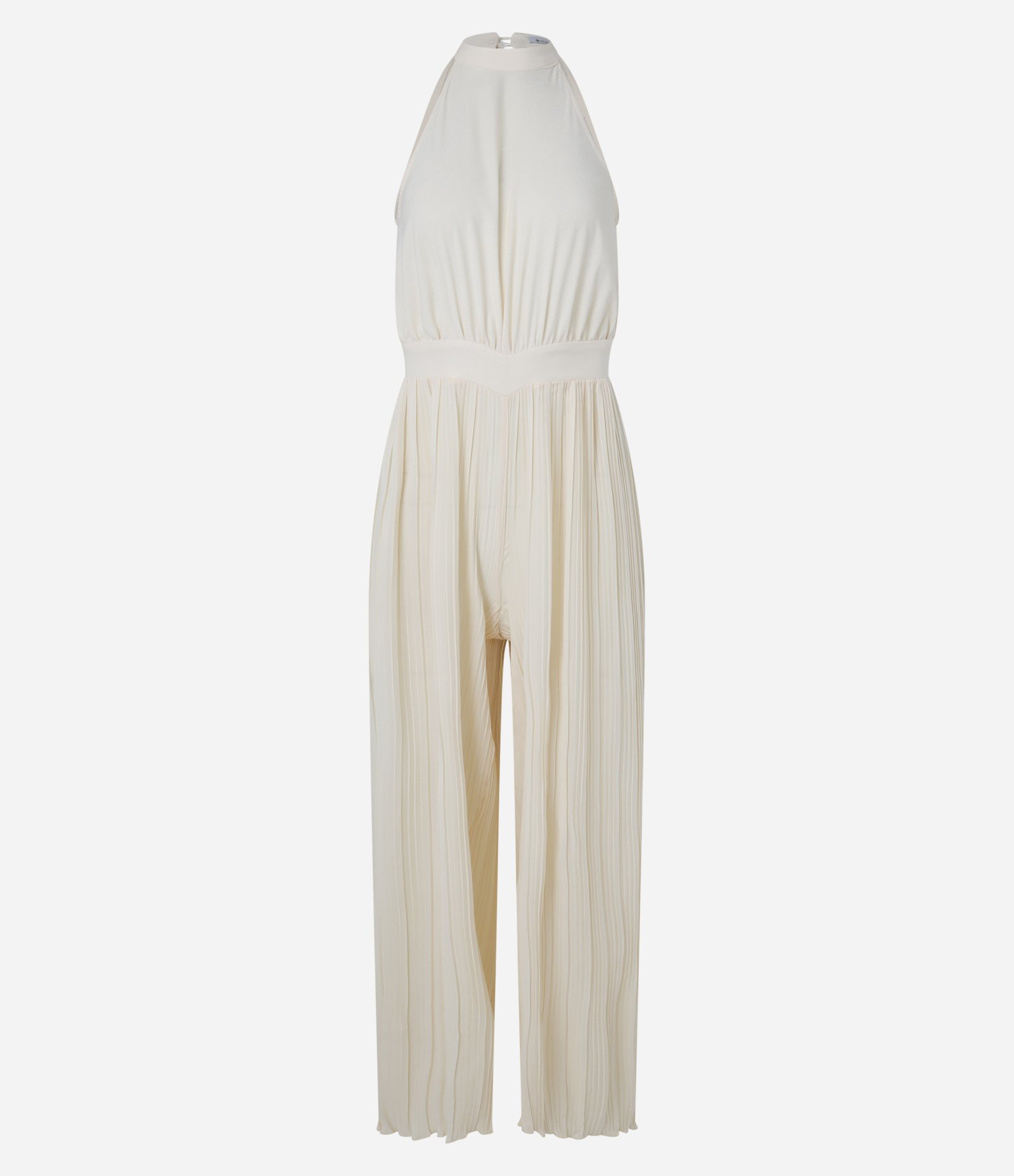 Macacão em Chiffon Plissado Acetinado Bege 1