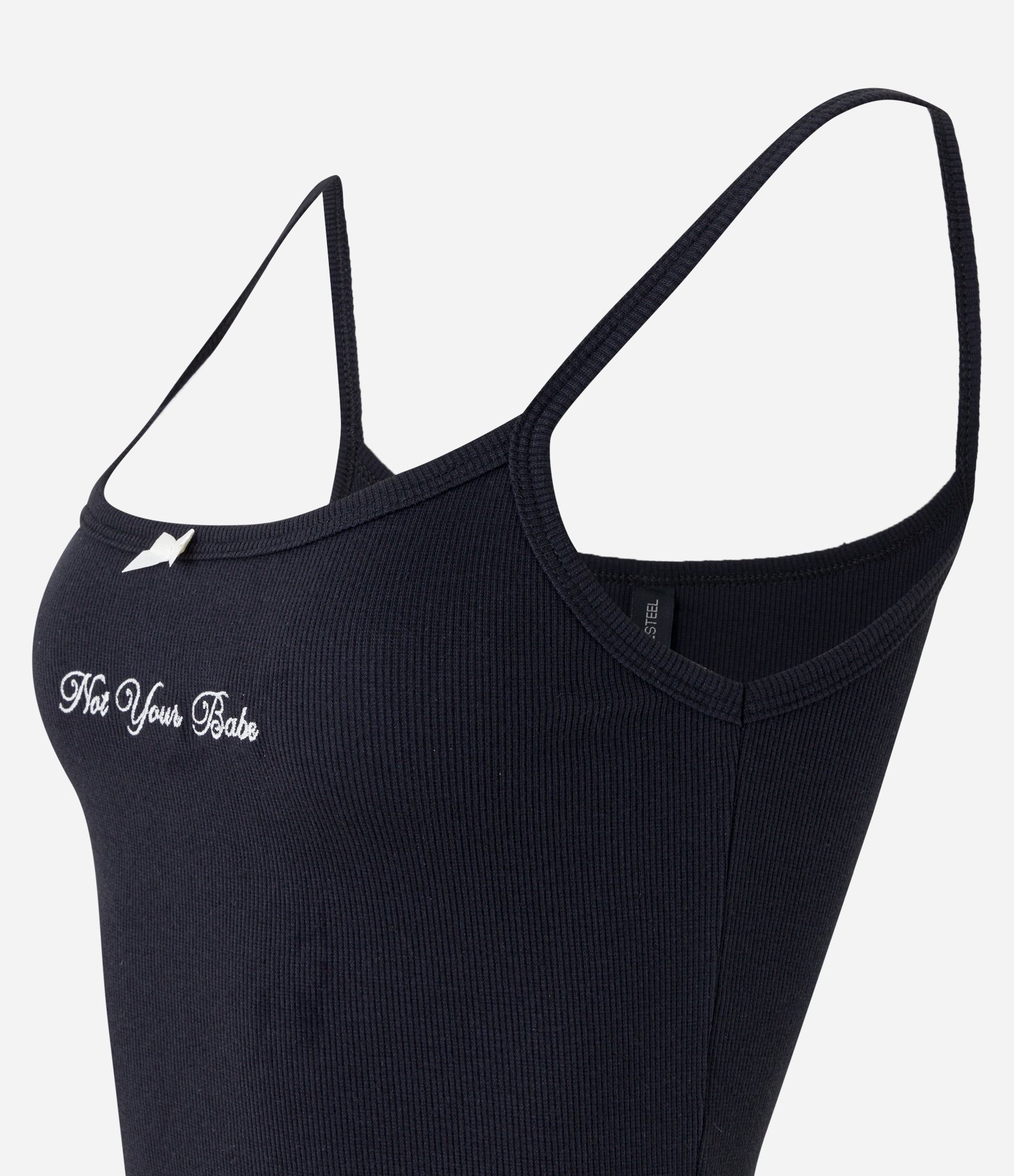 Blusa de Alcinha em Ribana com Lacinho e Bordado "Not Your Babe" Preto 6