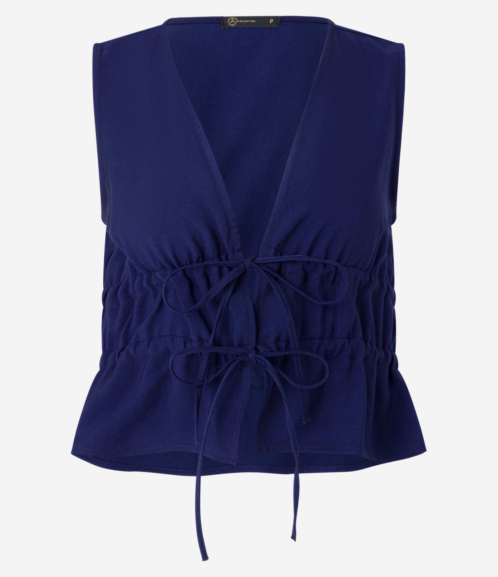 Blusa Alfaiatada em Viscose com Amarrações Frontais Azul 6