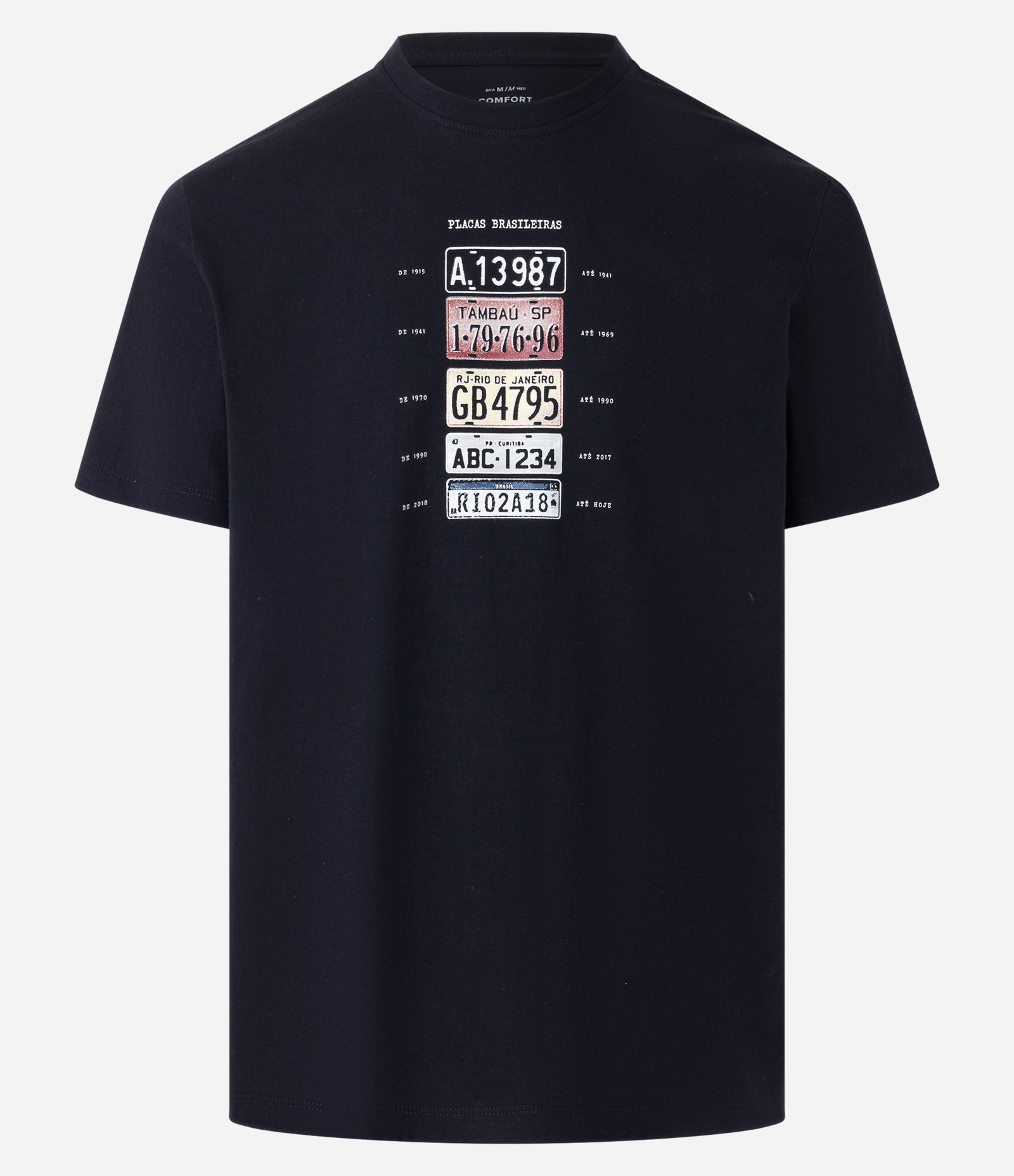 Camiseta em Algodão com Estampa Placas de Carro Preto 5