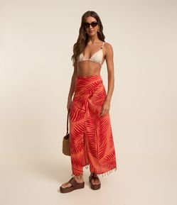 Saída de Praia Saia em Viscose com Multi Amarrações e Estampa Folhas
