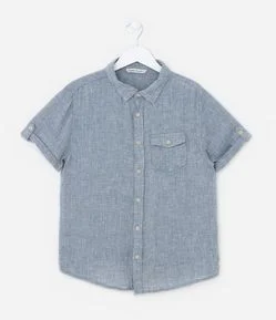 Camisa Infantil em Viscose e Linho com Bolsinho -Tam 5 a 14 Anos