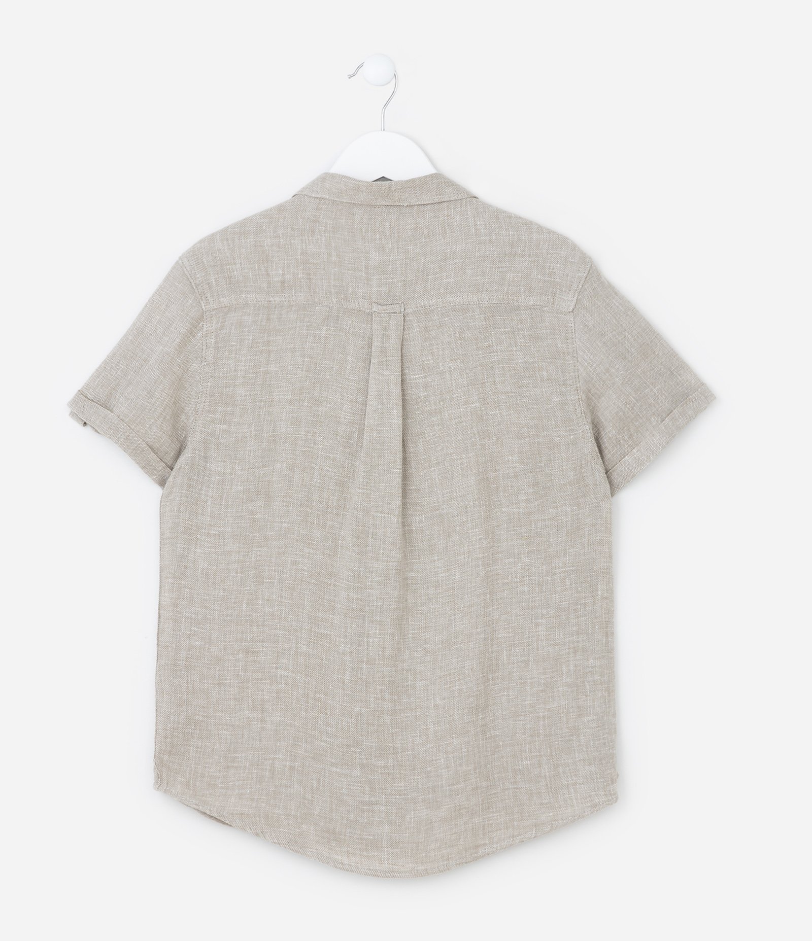 Camisa Infantil em Viscose e Linho com Bolsinho -Tam 5 a 14 Anos Bege 2