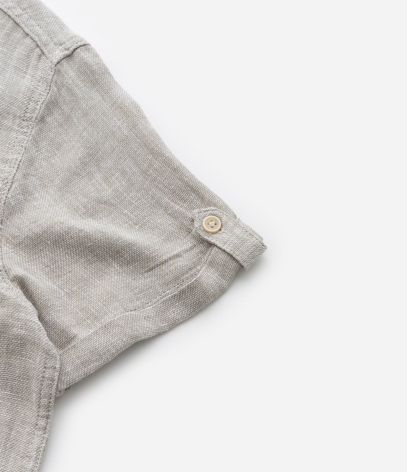 Camisa Infantil em Viscose e Linho com Bolsinho -Tam 5 a 14 Anos Bege 5