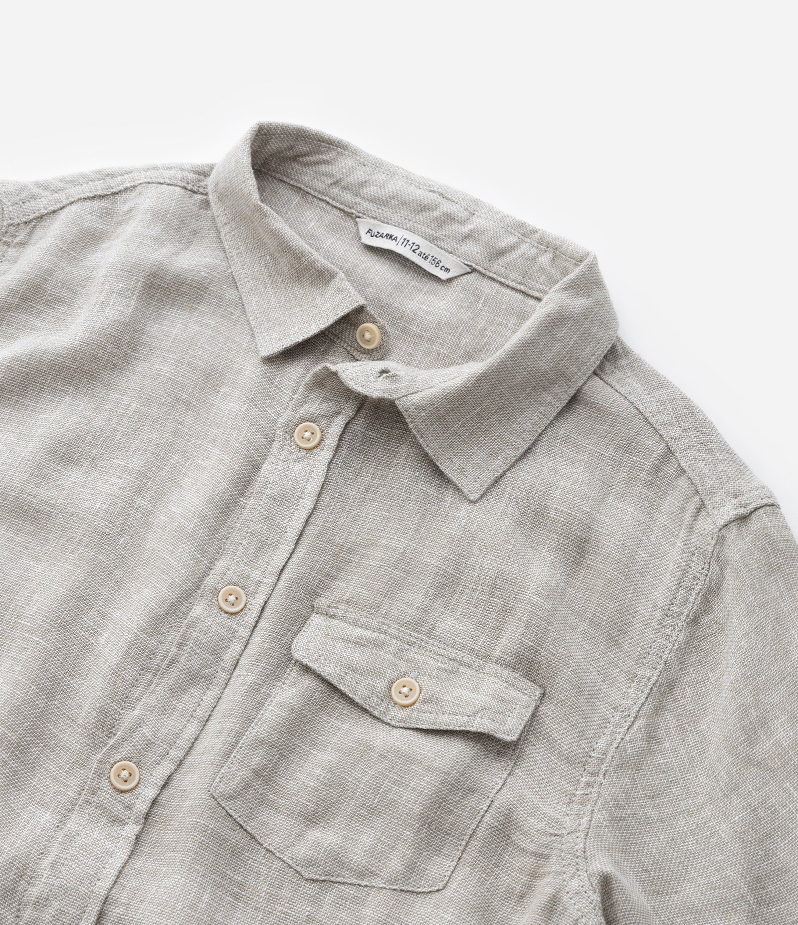 Camisa Infantil em Viscose e Linho com Bolsinho -Tam 5 a 14 Anos Bege 6