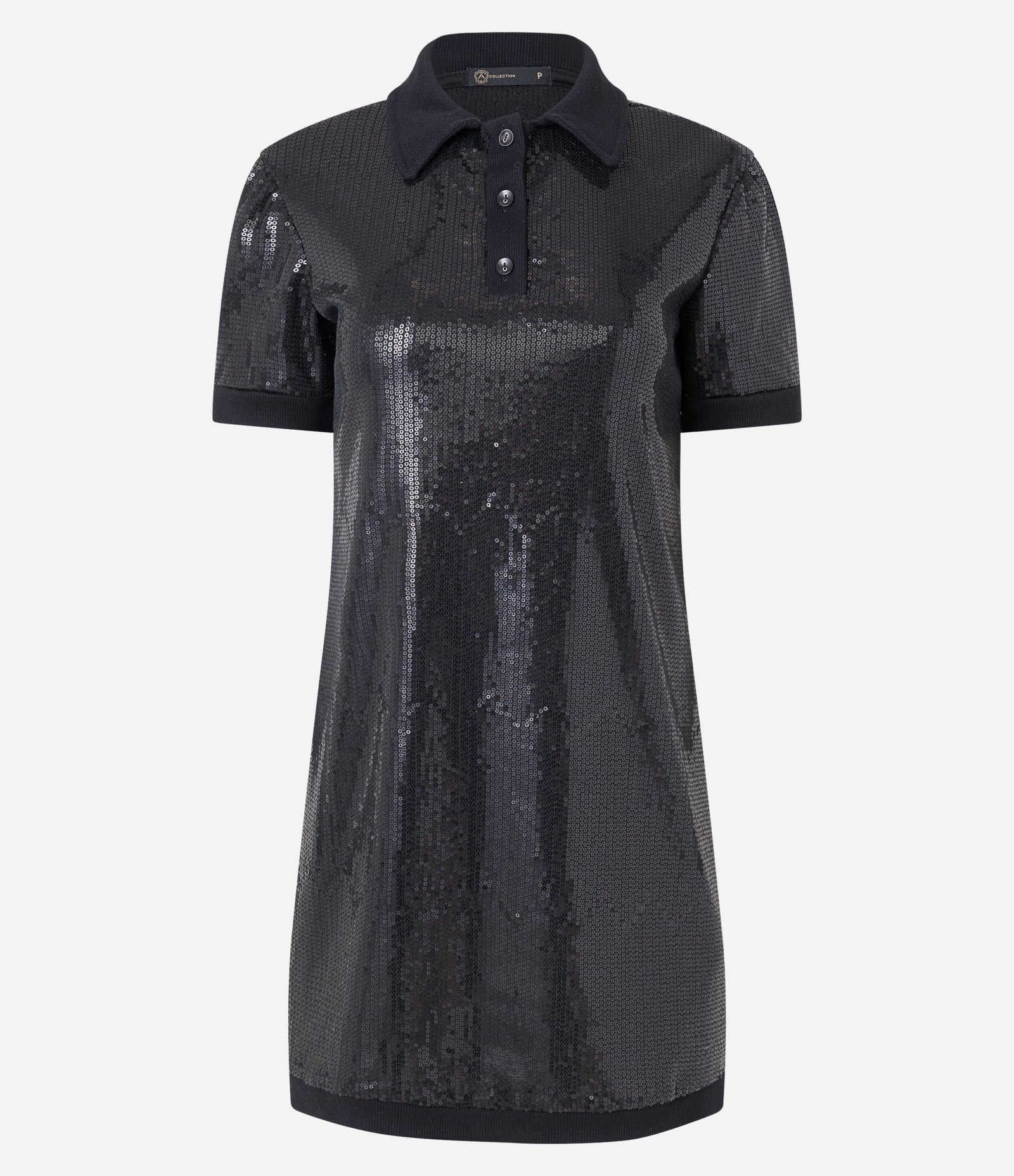 Vestido em Paête com Abotoamento e Lapela na Gola Preto 5