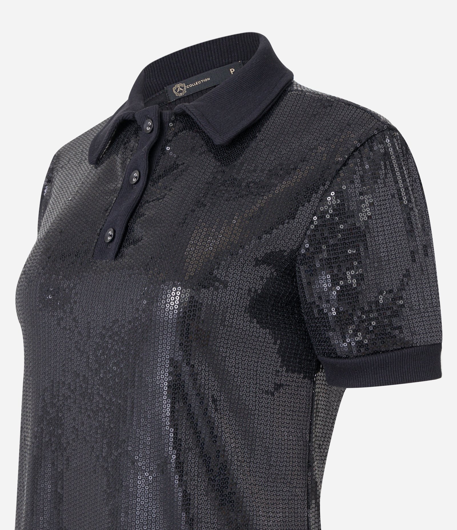 Vestido em Paête com Abotoamento e Lapela na Gola Preto 6