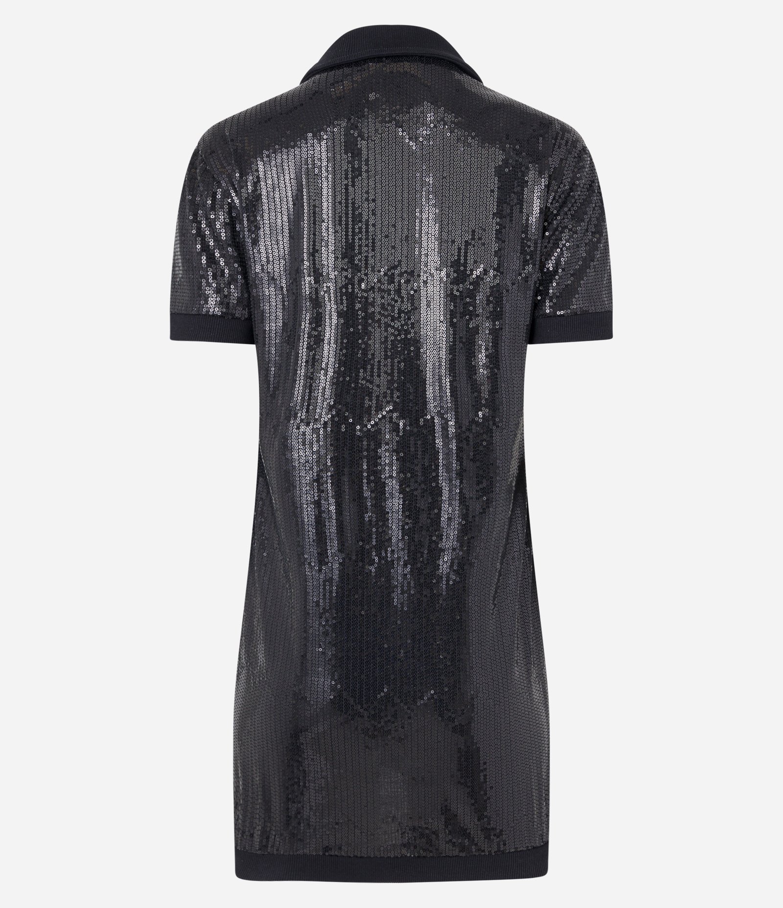 Vestido em Paête com Abotoamento e Lapela na Gola Preto 7