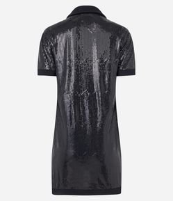 Vestido em Paête com Abotoamento e Lapela na Gola