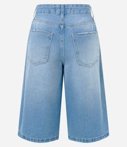Bermuda Jorts Baggy em Jeans com Lavagem Destroyer
