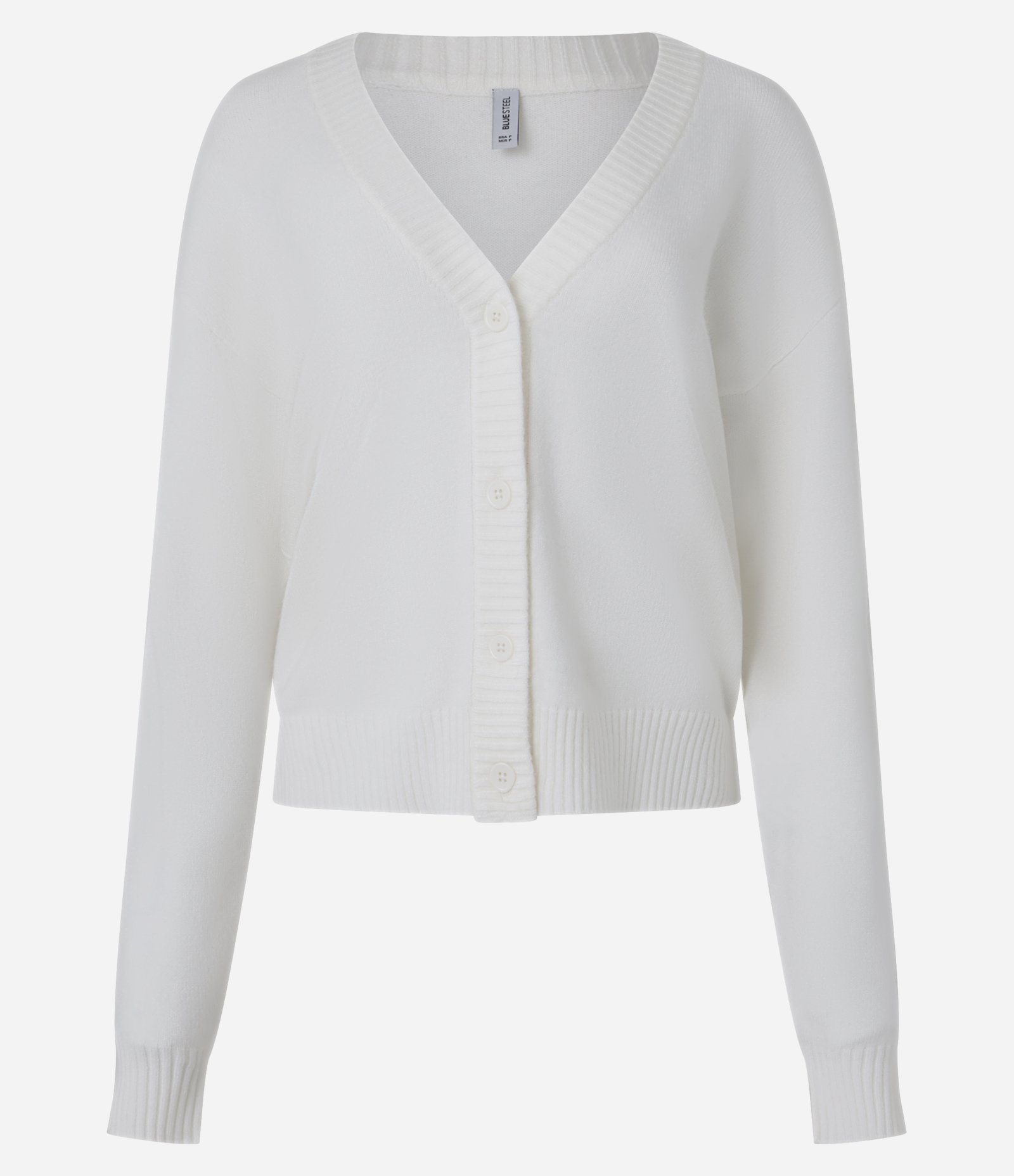 Cardigan Curto em Tricô com Botões Branco 1