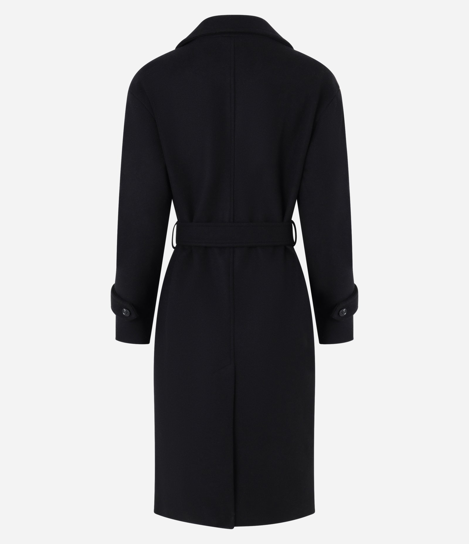 Casaco Alongado em Polivelour Transpassado com Cinto e Bolsos Preto 3