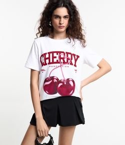 Camiseta Alongada em Algodão com Estampa Cherry