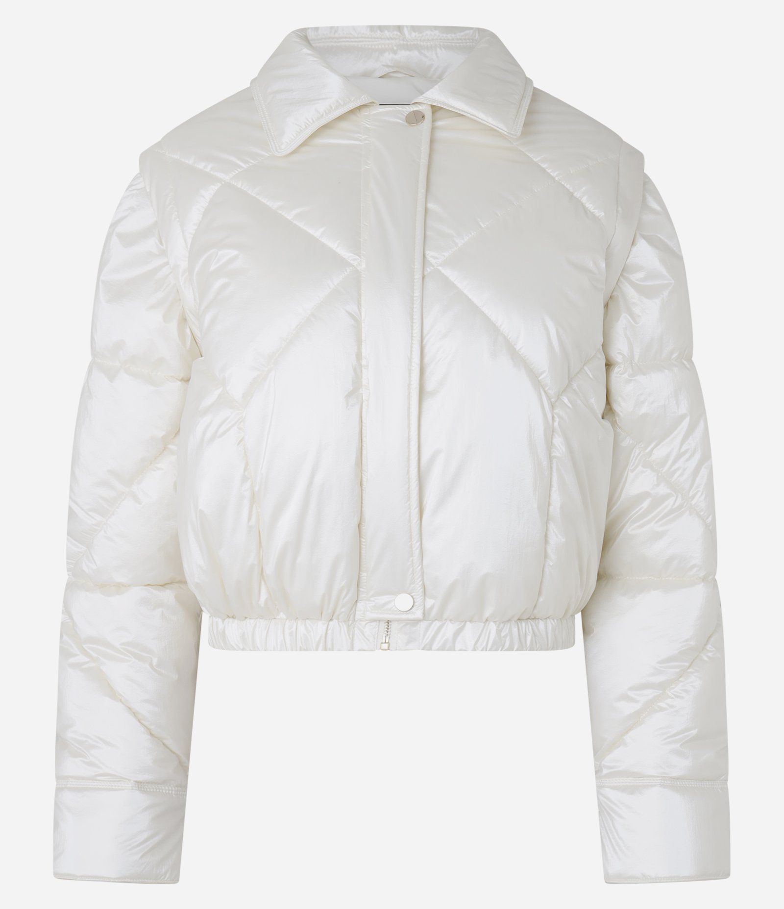 Jaqueta Puffer em PU com Textura Matelassê e Manga Removível Branco 8