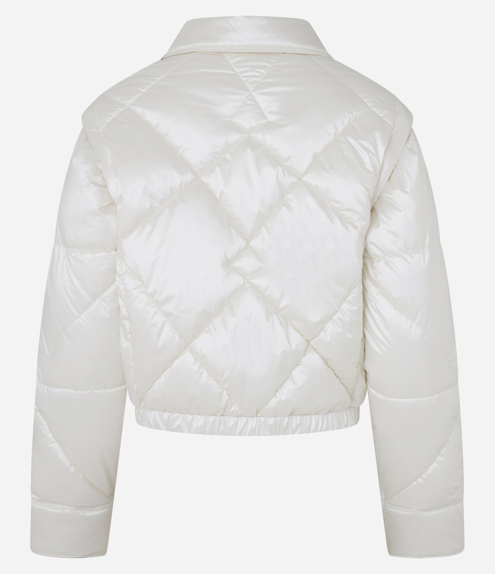 Jaqueta Puffer em PU com Textura Matelassê e Manga Removível Branco 9